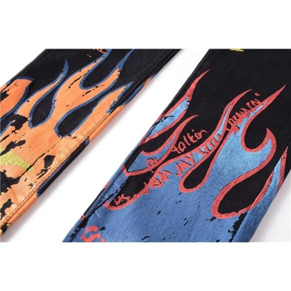 NEW w Tags 3D Painted Graffiti Jeans Men's Pants Streetwear Jeans Slim Fit - Picture 5 of 8